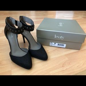 Black closed toe stud heels